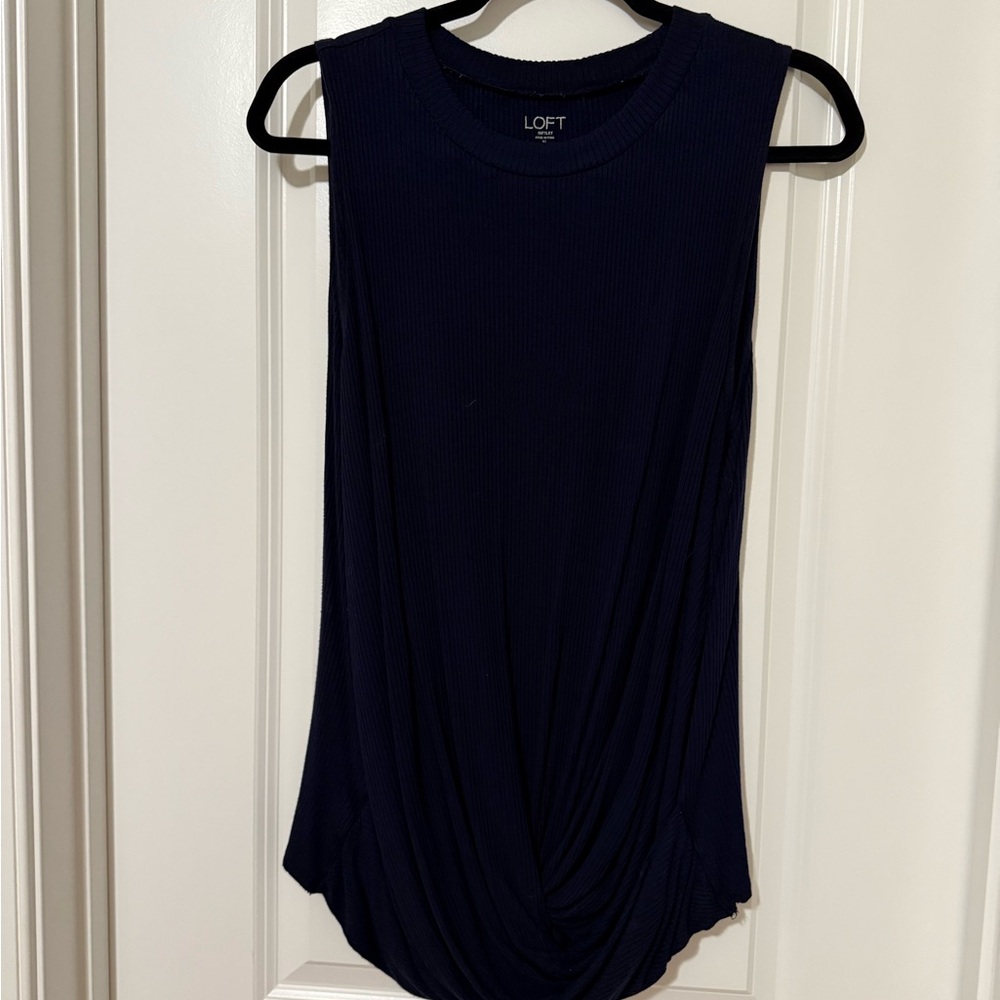 LOFT Navy Blue Ruched Front Sleeveless Top
